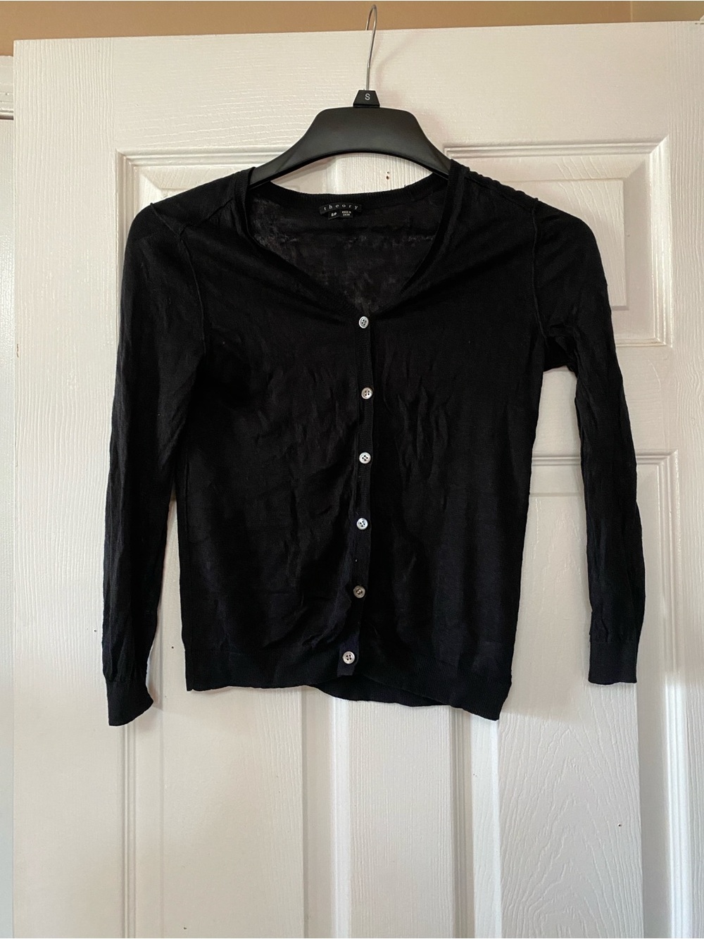 Theory Black Linen Blend Whilma Sag Harbor Cardigan